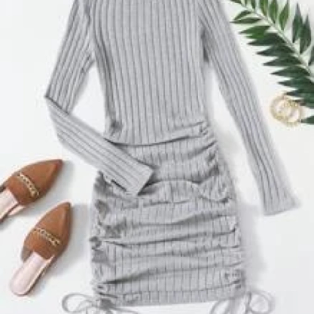 Casual long sleeve gray scrunch body con mini dress